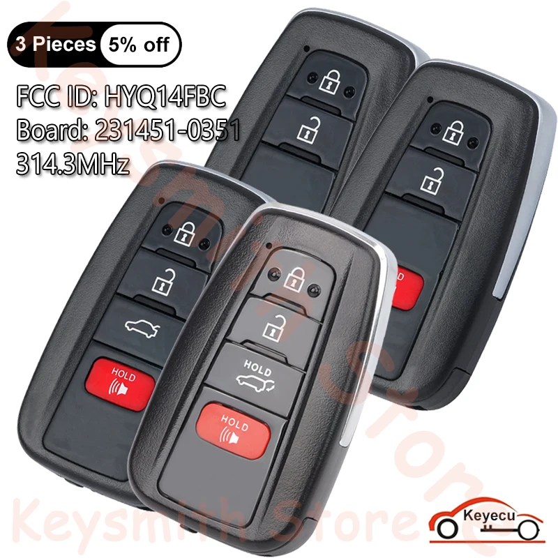 KEYECU 2 3 4 Buttons 314.3MHz for Toyota RAV4 Camry Avalon Prius Highlander 2019+ Auto Smart Remote Key Fob HYQ14FBC 231451-0351