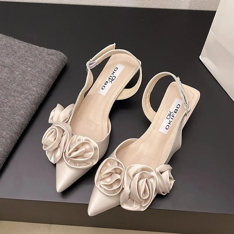 

Designer Woman Shoes Pointed Toe Flower Sexy Women Shoes Sandals Dress Slippers Mules Shoes Spring New Flip Flops French Female