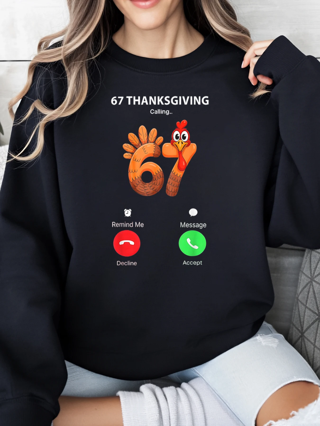 

67, дизайнерская толстовка с индейкой на День Благодарения, женская праздничная повседневная одежда, черная, больших размеров