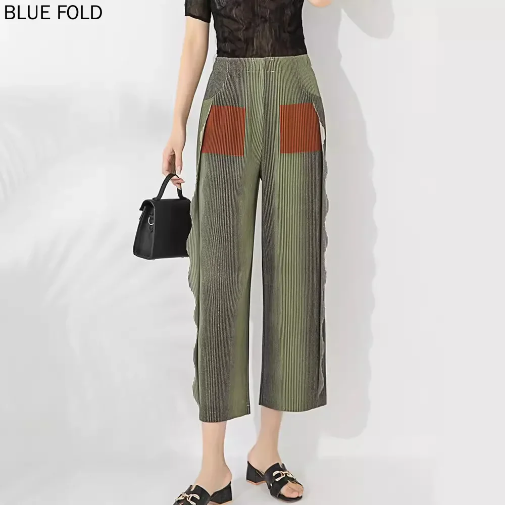 

MIYAKE Pleated Casual Pants Women's Spring New Fashion Versatile Gradient Printed Ruffled Drape Nine-Point Pants PLEATS Trousers