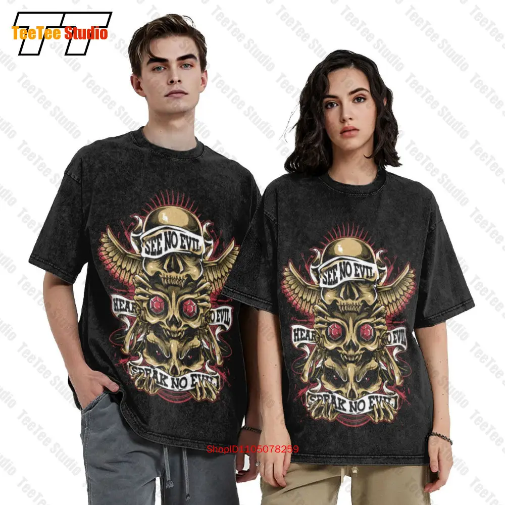 تي شيرت جمجمة الطوطم See No Evil Hear No Evil Speak No Evil Vintage كبير الحجم VEHI