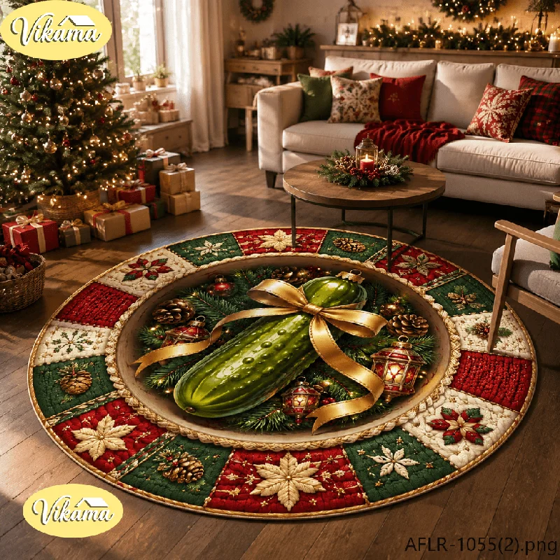 VIKAMA Christmas Gift Box Faux Wool Round Area Rug Non Slip Soft Floor Mat for Sunroom Dining Room Holiday Home Decor