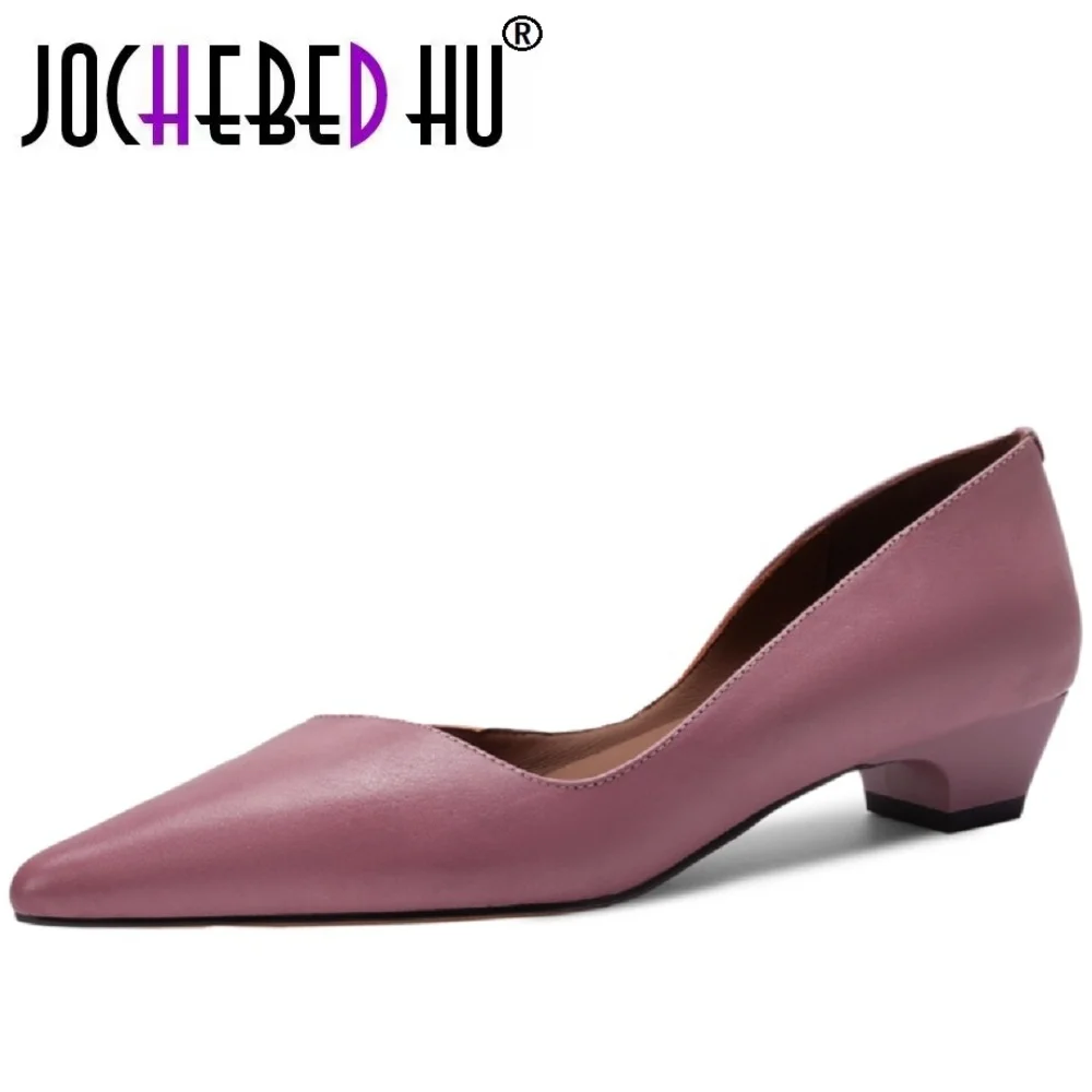 

【JOCHEBED HU】Элегантные модельные туфли ручной работы из натуральной кожи с острым носком и квадратным каблуком, Zapatos Mujer 34-40