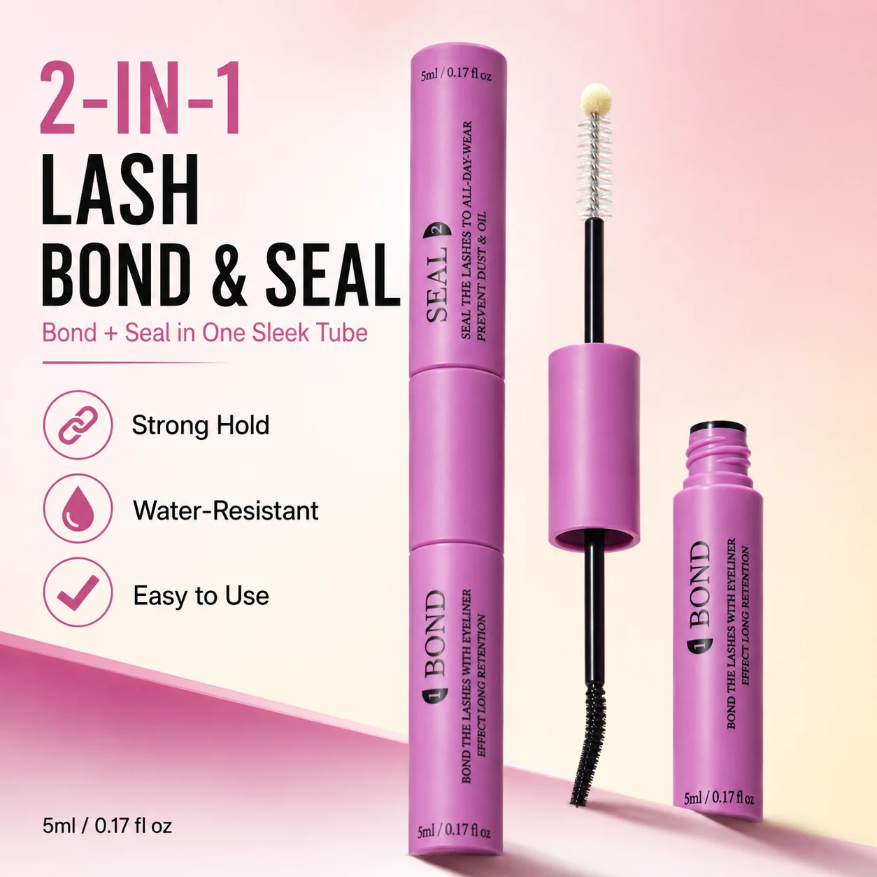 Lash Bond and Seal 2 in 1 Waterproof Eyelash Glue Long Lasting False Lash Adhesive for Cluster Lashes Makeup