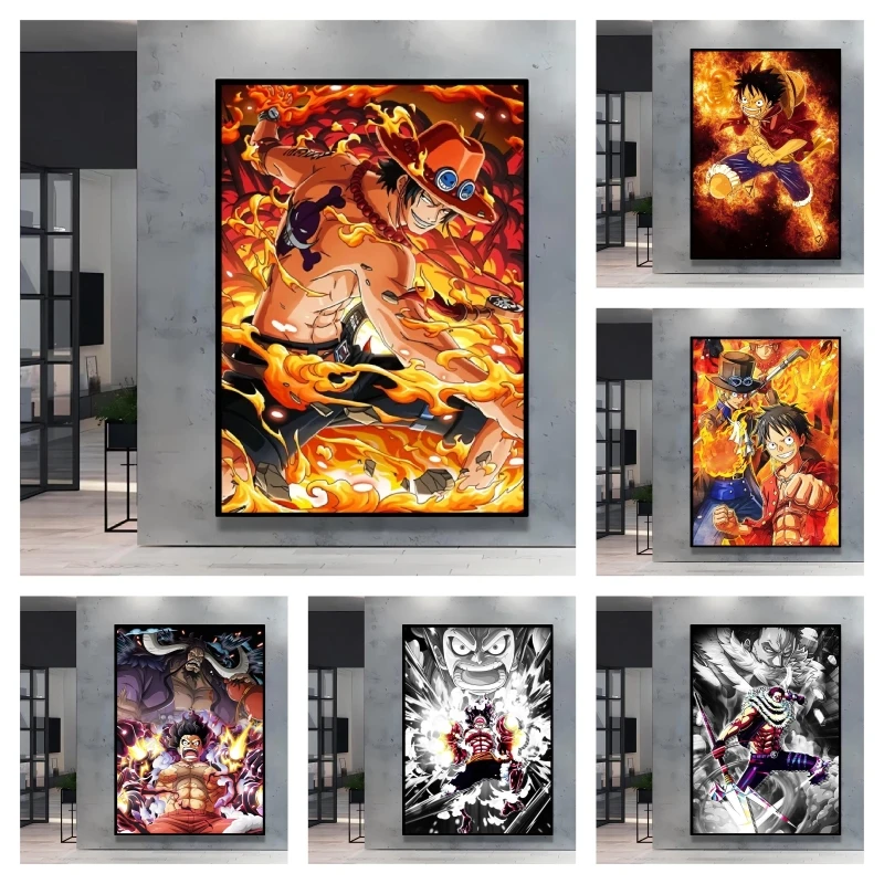 Element dekoracyjny na ścianę z anime One Piece, ikoniczny wygląd Luffy'ego, wysokiej jakości nadruk, dekoracja domu dla miłośników mangi