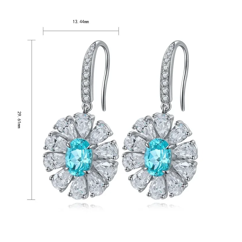 Ruif 925 Sterling Silver Vintage 2.694ct Flower Lab Grown Paraiba Earrings for Women Fine Jewelry Female Jewelry Accessory