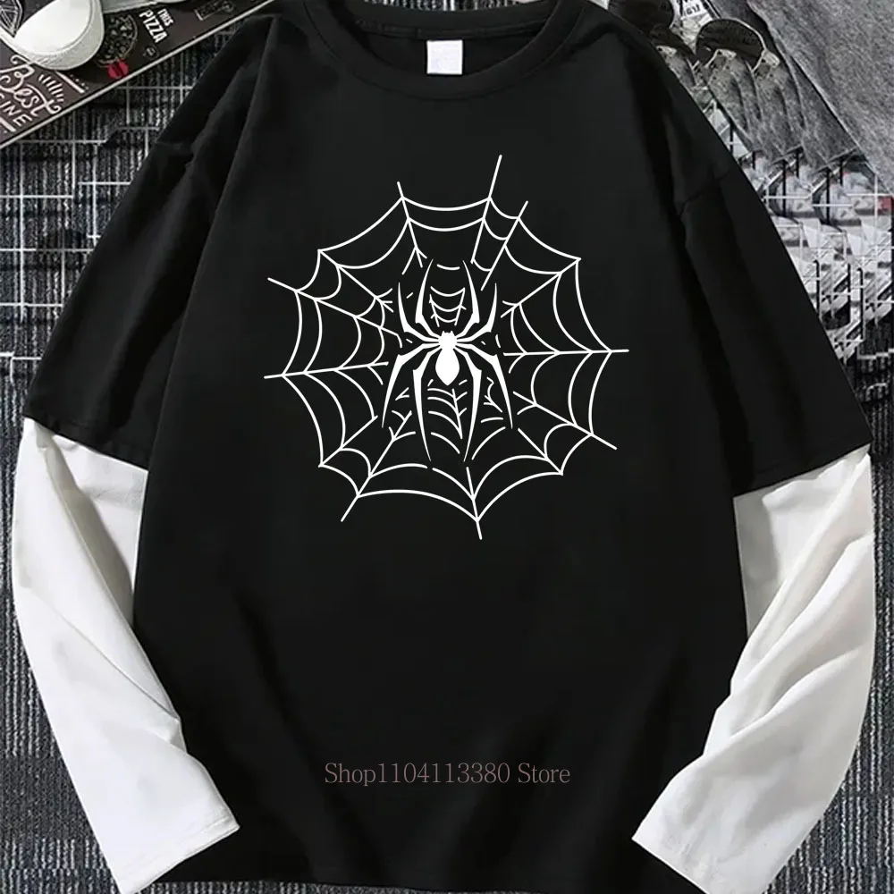 Herren Spider Y2K Print Grafik Fake Two Langarm-T-Shirts Mode Gothic Retro Lässig Locker Fake Two Langarm-T-Shirt – Detail 5
