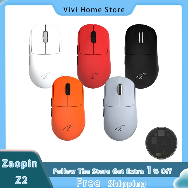 

Zaopin Z2 Wireless Mouse Three Mode Wired Wireless Bluetooth Paw3395 4k Receiver Nordic 52840 Chip 65g PC Game Office Mouse