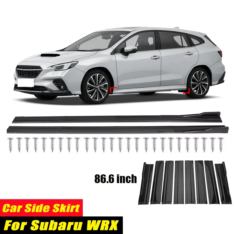 For Subaru WRX Racing Style Side Skirts 86.6Inch 2.2M Rocker Panels Side Lip, ABS 8Pcs Glossy Black Car Body Kit
