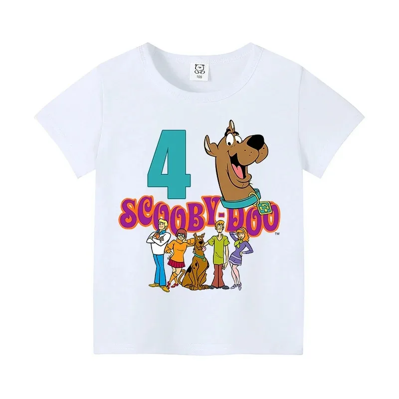 Scooby-Doo Birthday Number Tee Shirt Baby Summer Cotton T Shirt Boy Girl Scoobys Printed Kid Clothes Cartoon Letter Tops Gift view 4