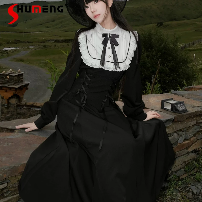 

French Retro Original Lace Maxi Dress Summer Waist Cinching Vintage Temperament Long Dresses Female Fashion Casual Daily Outfit