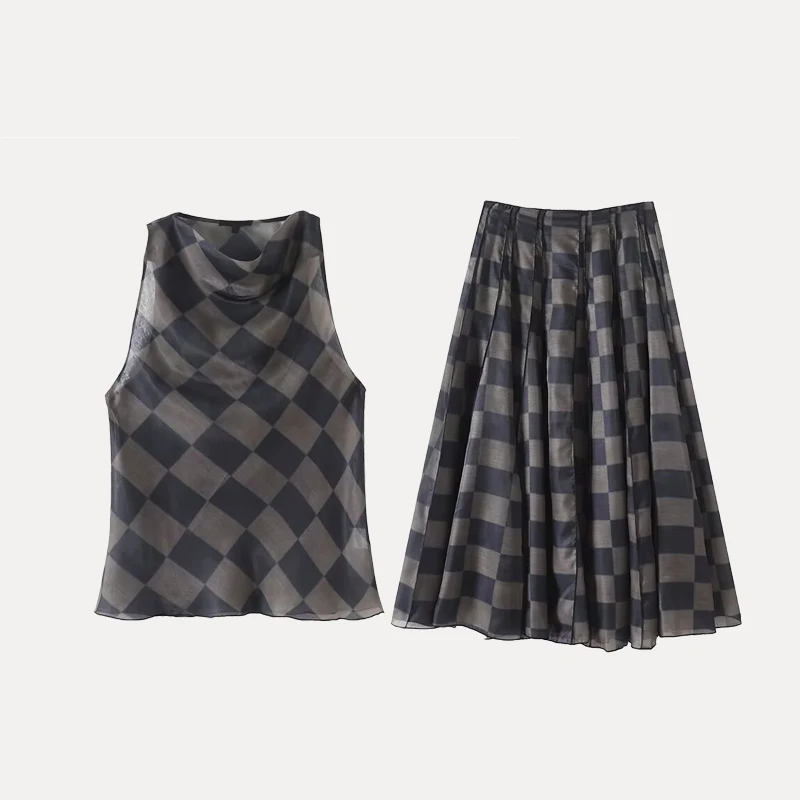 Z 2025 novedad de verano, Top Svel para mujer y falda Midi plisada, conjunto Faion de fibra de poliéster hecho en China