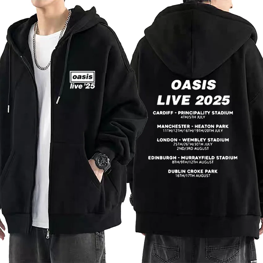 

OASIS Live 25 Tour 2025 vintage Hoodie Men's Women Fleece harajuku Coat Hip Hop Zip Up Jacket Autumn Winter fashion Sweatshirts