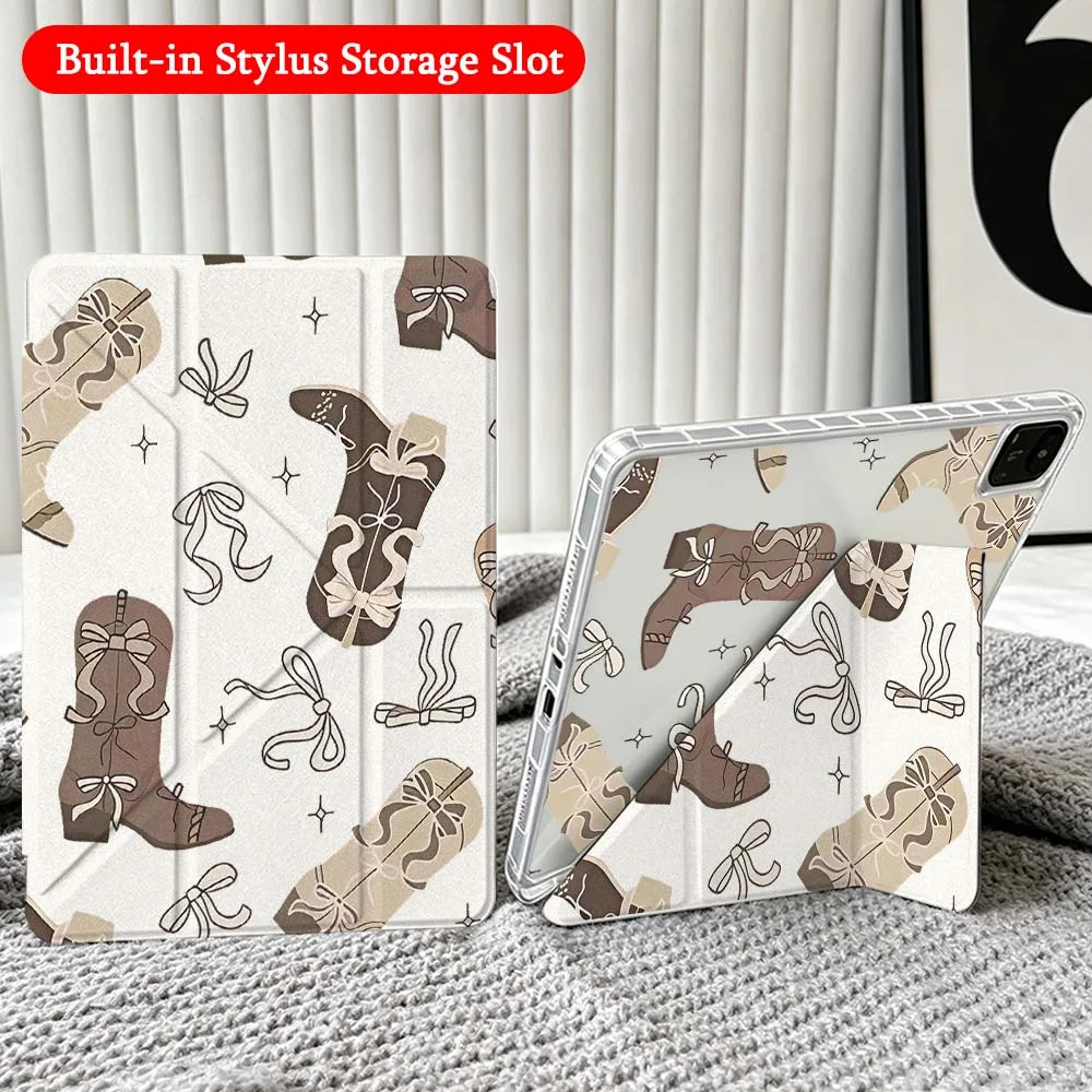 

Cowboy Boot Pattern Case For Xiaomi Redmi Poco Pad 5 6 7 8 Pro SE 11 11.2 12.1 Inch Transparent Y-Shaped Folding Tablet