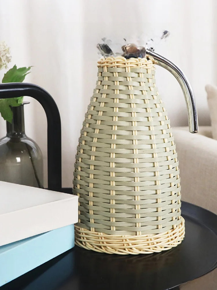 

JOJOS L PDBeside Wicker Vacuum Insulated Coffee Pot Warm Water Bottle European Style Thermal Flask Hot Water Bottle
