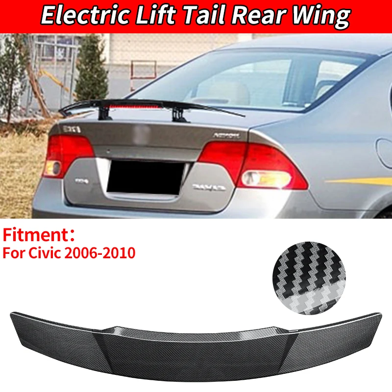 For Civic 2006-2010 Car Custom Accessories Carbon Fiber Look Rear Spoiler Wing Trunk Tail Remote Control Modification