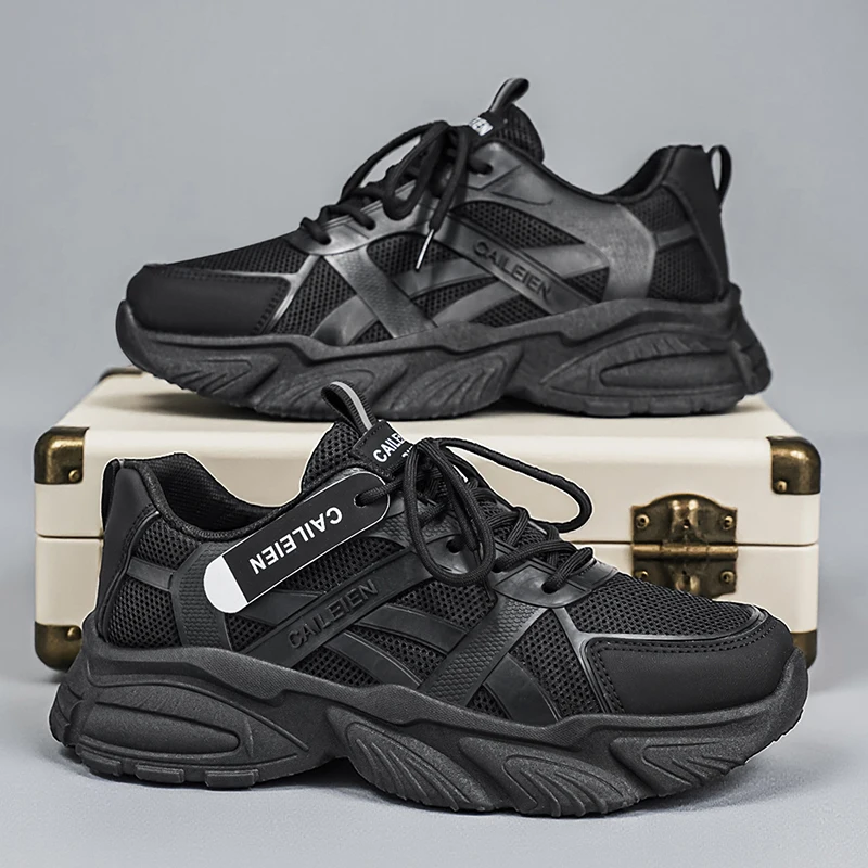 

Мужские летние дышащие сетчатые спортивные кроссовки для повседневного бега, нескользящие, на толстой подошве, без шнурков, модные, универсальные