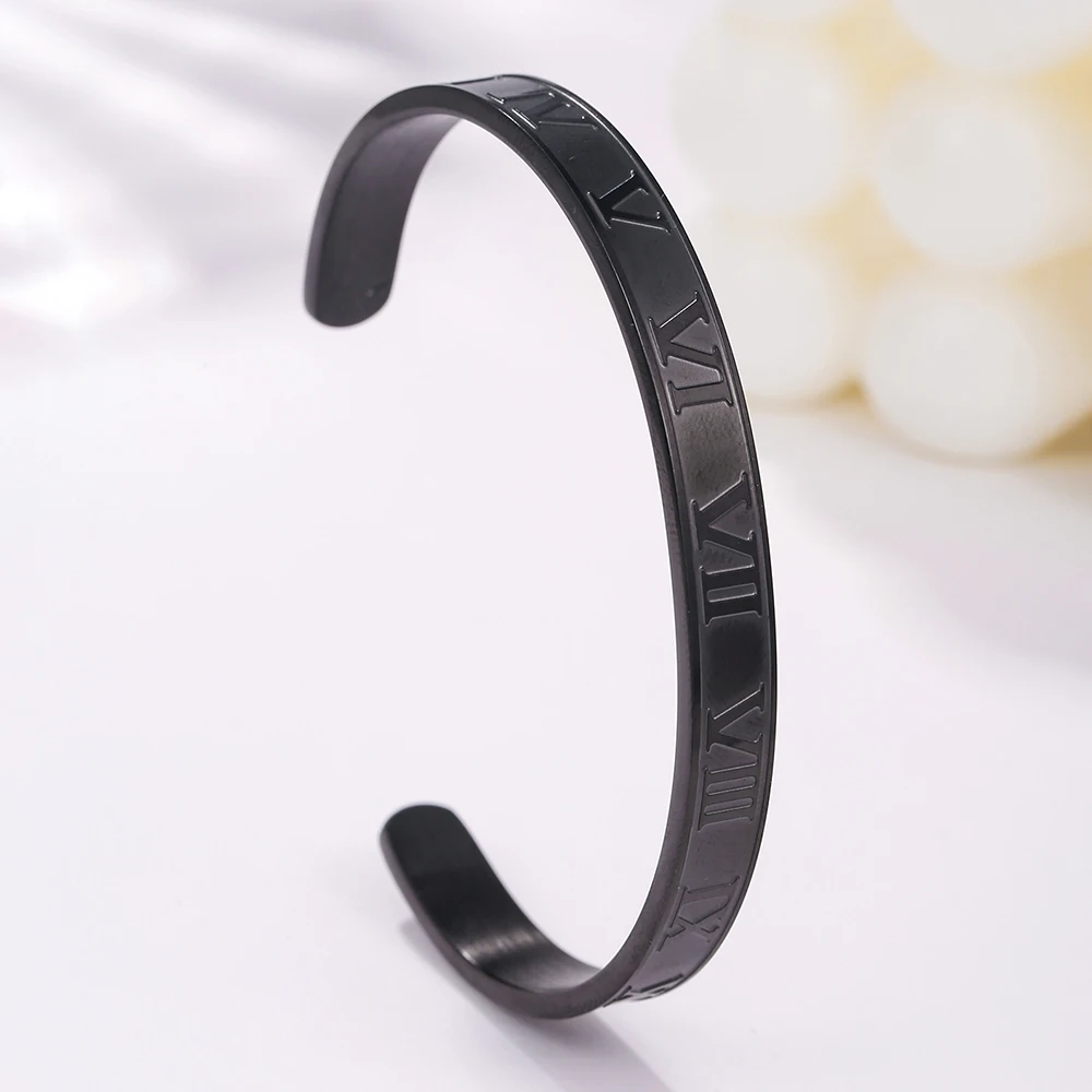 Fashion Vintage Hot Selling C-Open Roman Numerals Stainless Steel Bracelet Punk Style Non-Fading Couple Stainless Steel Bracelet