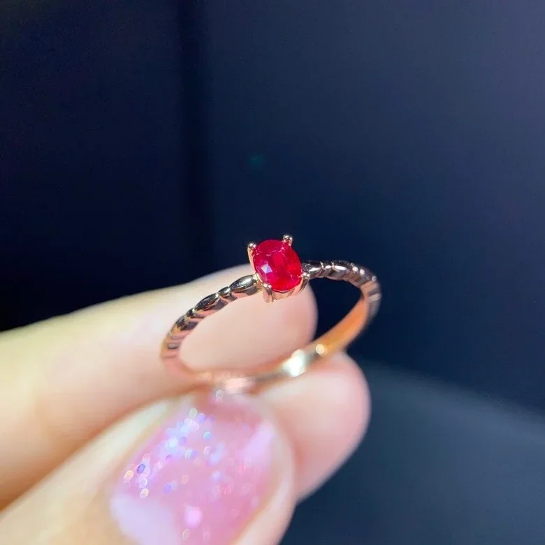 

Cute Small Ruby Silver Ring for Daily Wear 3mm*4mm Natural Ruby Ring Solid 925 Silver Ruby Jewelry Gift for Woman