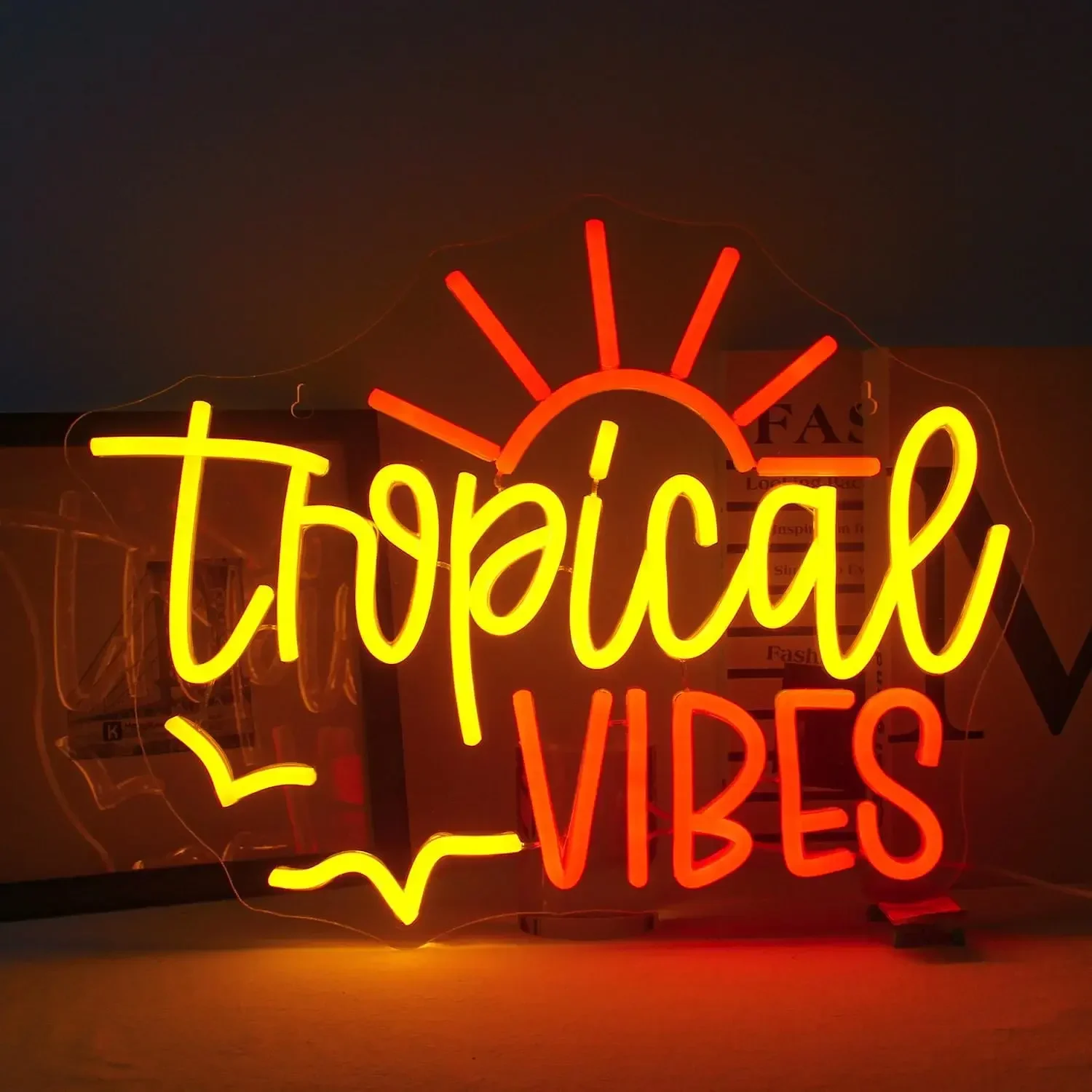 Tropical VIBES Neon Sign USB Dimmable LED Neon Light Sign for Drink Bar Man Cave Bedroom Hotel Shop Game Room Party Wall Decor