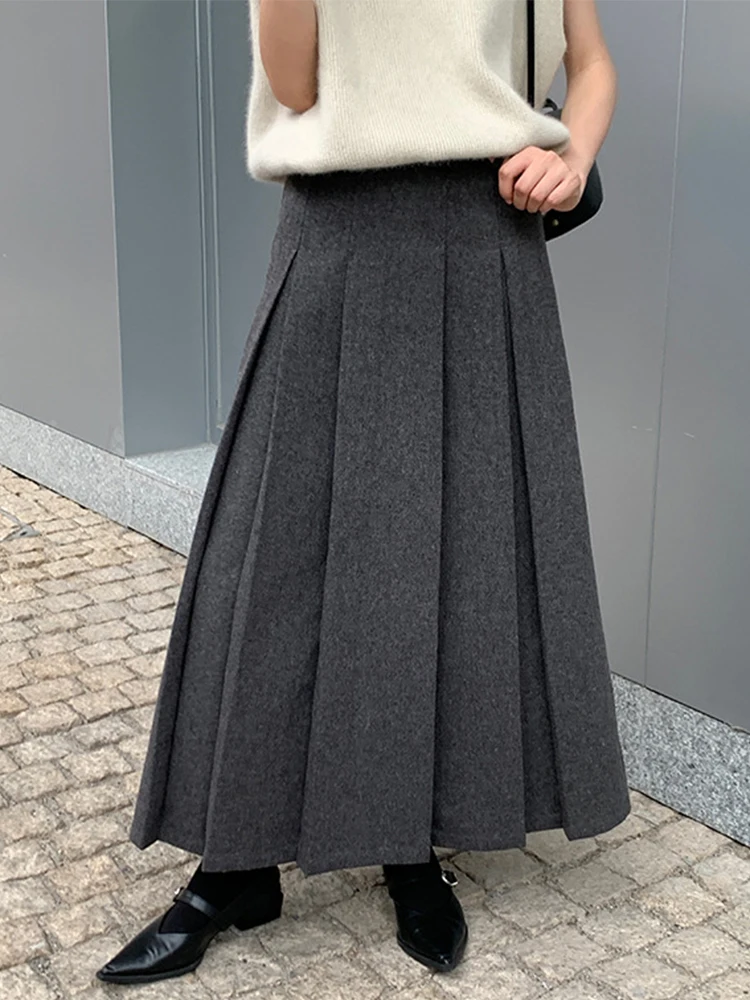 Trendix High Waist Long Vintage Skirt Women 2025 Winter Fashion Solid Retro Pleated Skirt Femme Party Club Elegant Evening Skirt