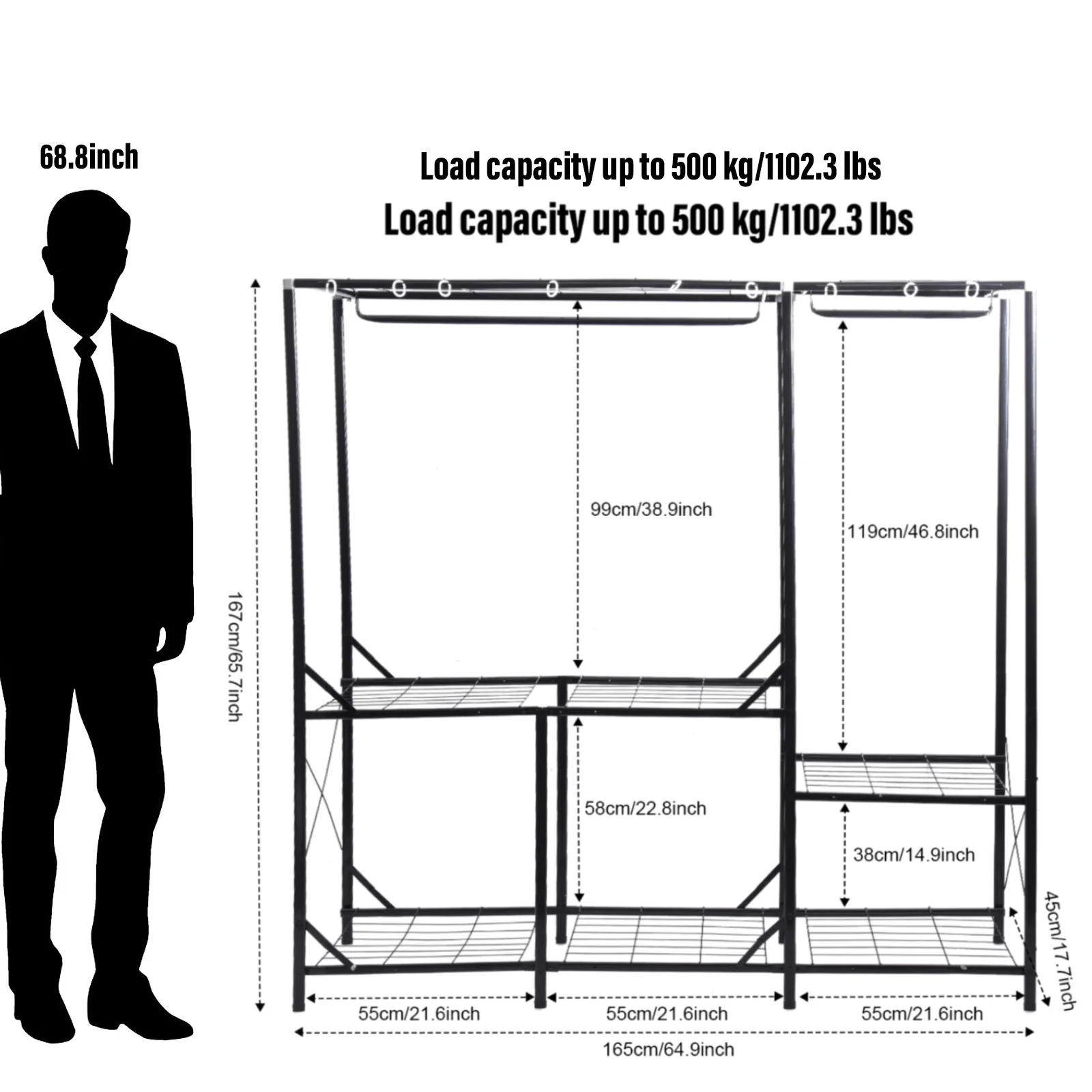 خزانة ملابس قابلة للطي، خزانة ملابس محمولة، خزانة ملابس شديدة التحمل، منظم ملابس 1984.1 رطل مع غطاء من القماش #2