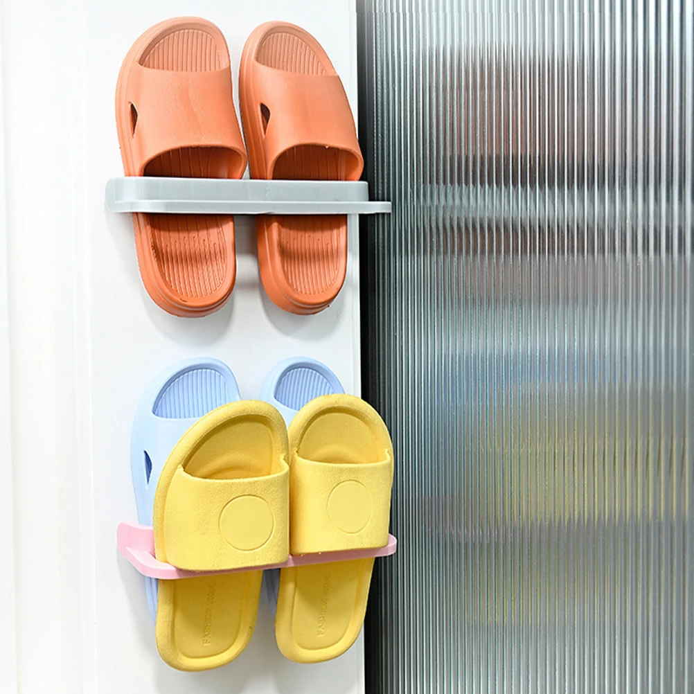 

3 Pcs Nail free Wall Shoe Rack for Slippers Storage ganizer Pink Green Gray No Punching Strong Capacity Hallway Bathroom Shoes
