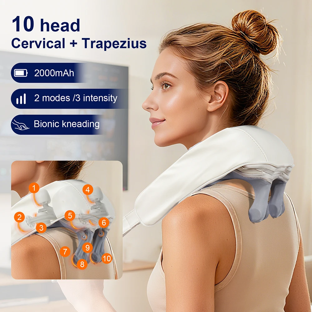

10-Heads Strong Hand Pinching Neck And Shoulder Massager Wireless Trapezius Back Waist Neck Cervical Kneading Massage Shawl