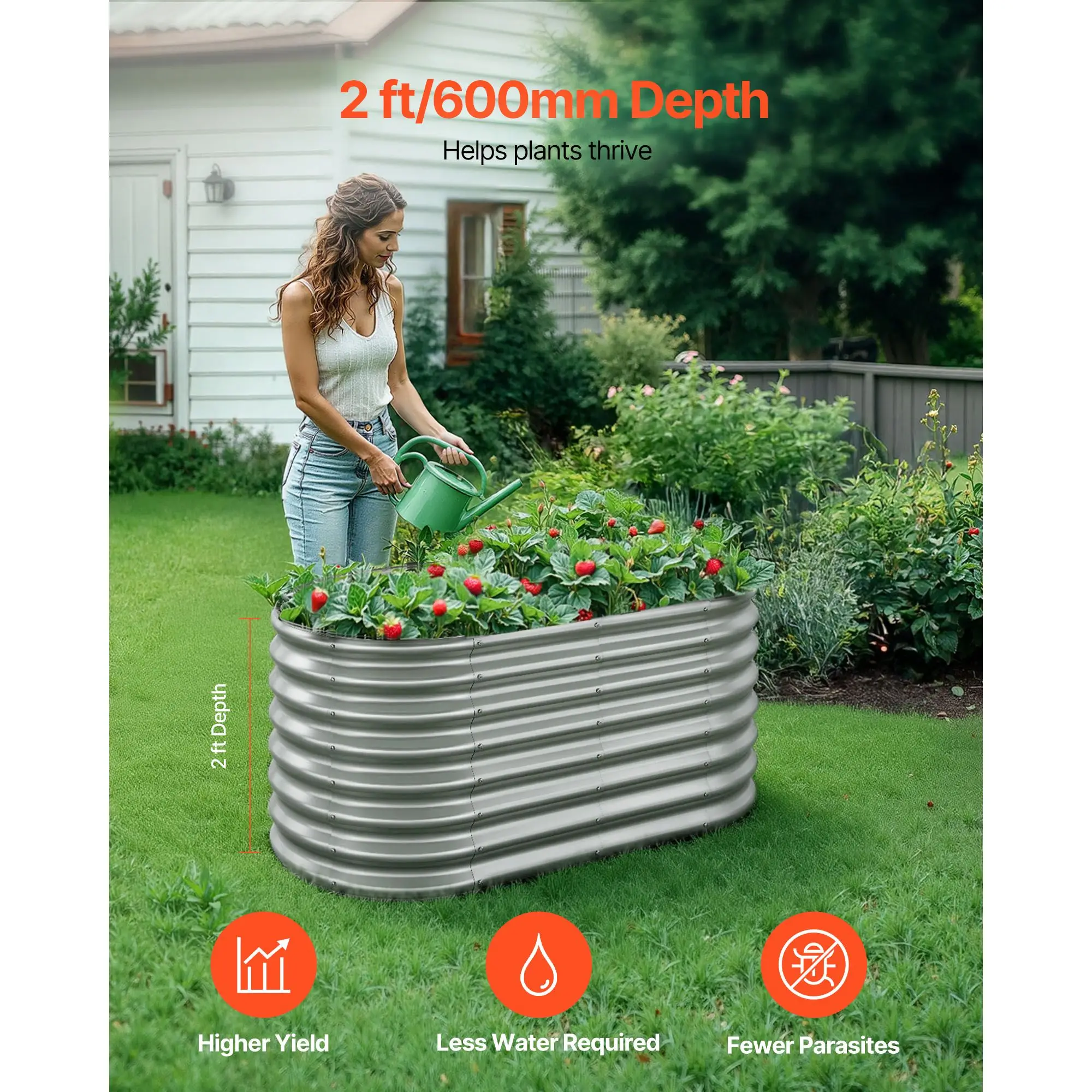 Metal Raised Garden Bed, 4 x 2 x 2 ft Oval Outdoor Galvanized Planter Garden Box, Open Bottom Design, Large Planter Raised Bed for Growing Vegetables, Flowers, and Succulents, Galvanized Color