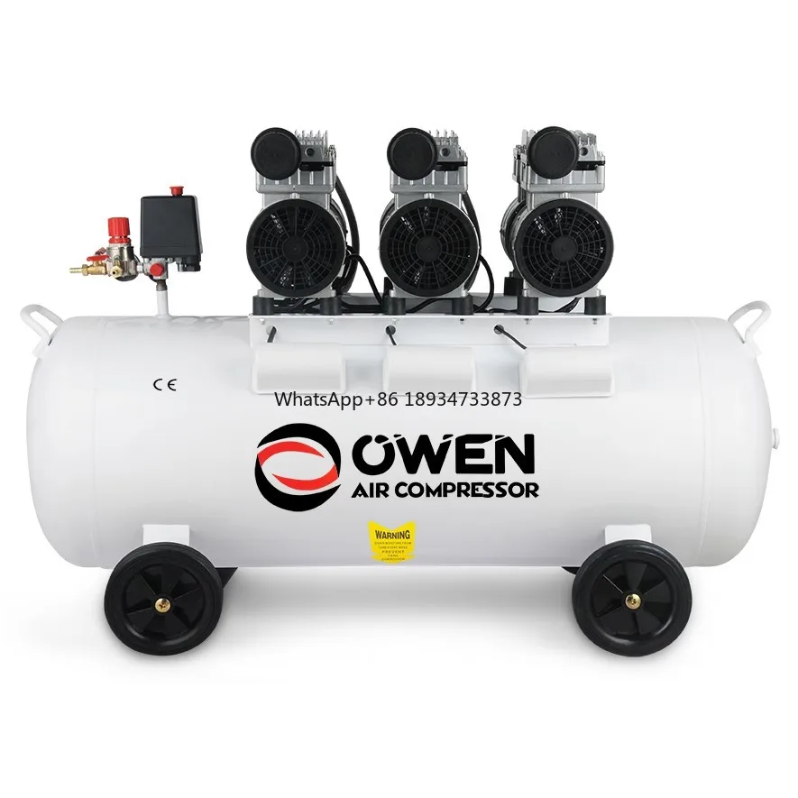 Top portable 8 bar 3 cylinder 100l oil free quiet silent air compressor