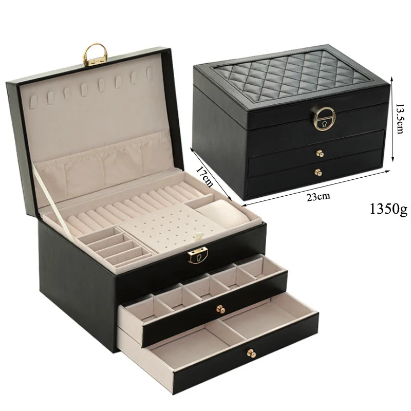 Newly 3layers Romantic Box PU Storage Unique Blue Jewelry Box Wholesale Creative Portable Travel Storage Box Earrings Ring