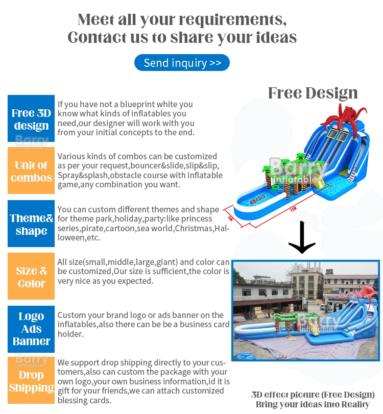 ผู้ผลิตสไลเดอร์น้ำขนาดใหญ่แบบกำหนดเองใหม่ สไลเดอร์น้ำเป่าลมธีมป่าเชิงพาณิชย์พร้อมสระน้ำสำหรับเด็ก