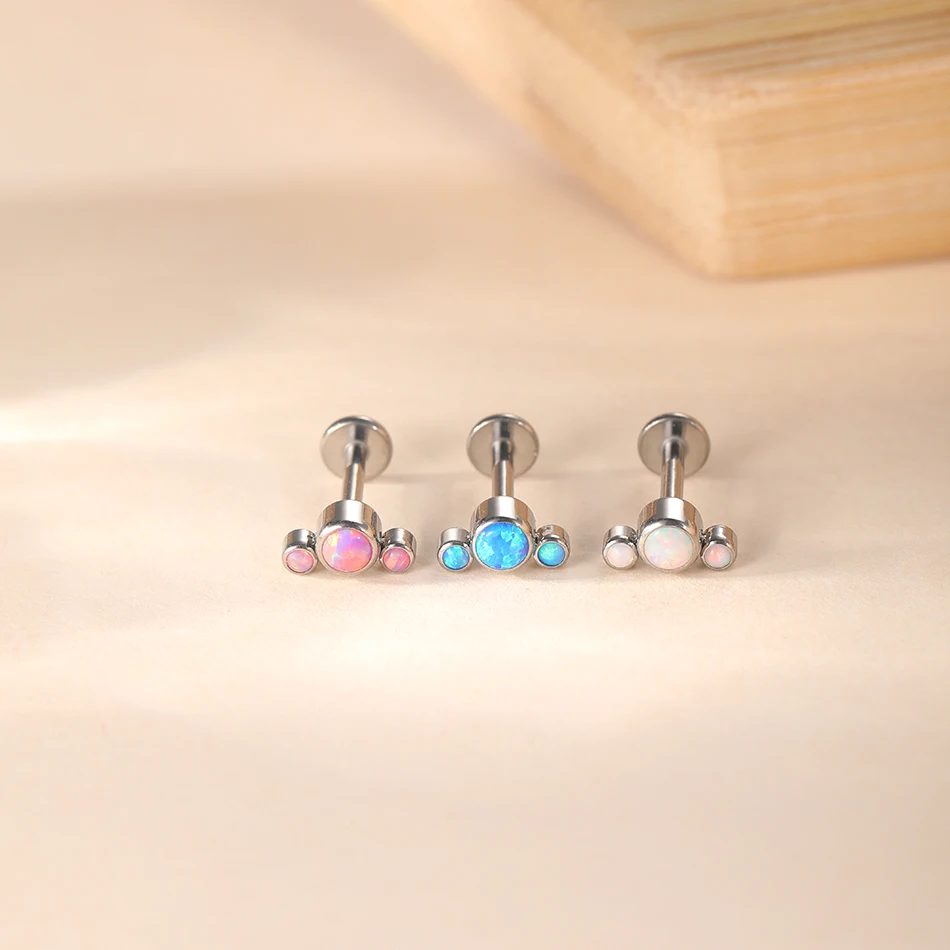 1PC 16G  Titanium Internal Thread Labret Monore Piercings Claw Opal Flat Back Stud Earrings Lip Tragus Helix Cartilage Jewelry