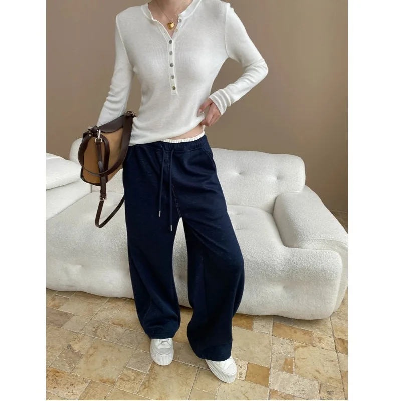 Pant Women Wide Leg Long Pants High Waist Straight Trousers Streetwear Elegant Tracksuit Thick Work Casual Capris Autumn Winter