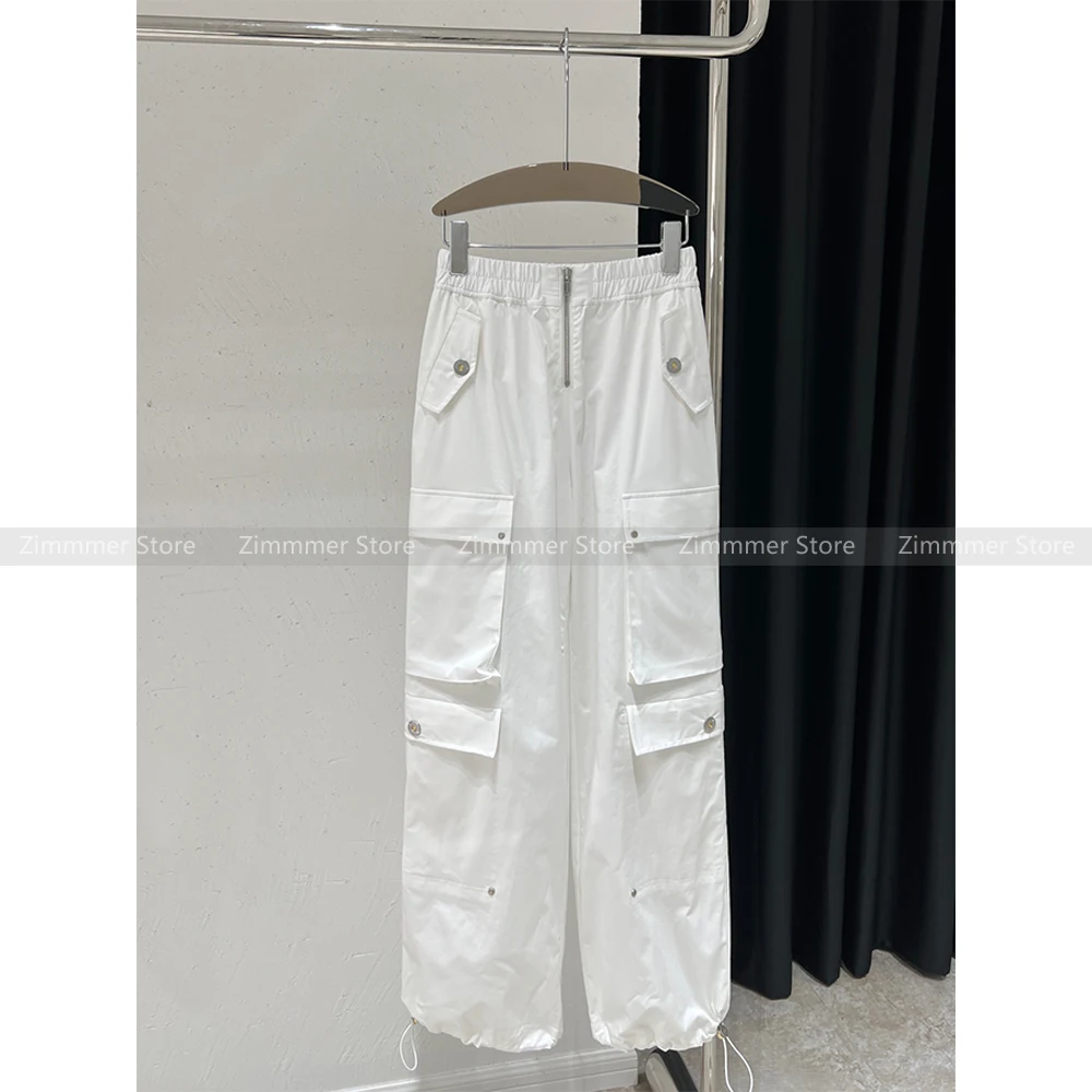 

American retro sweet cool front zipper elastic high-waisted versatile skinny wide-leg work pants