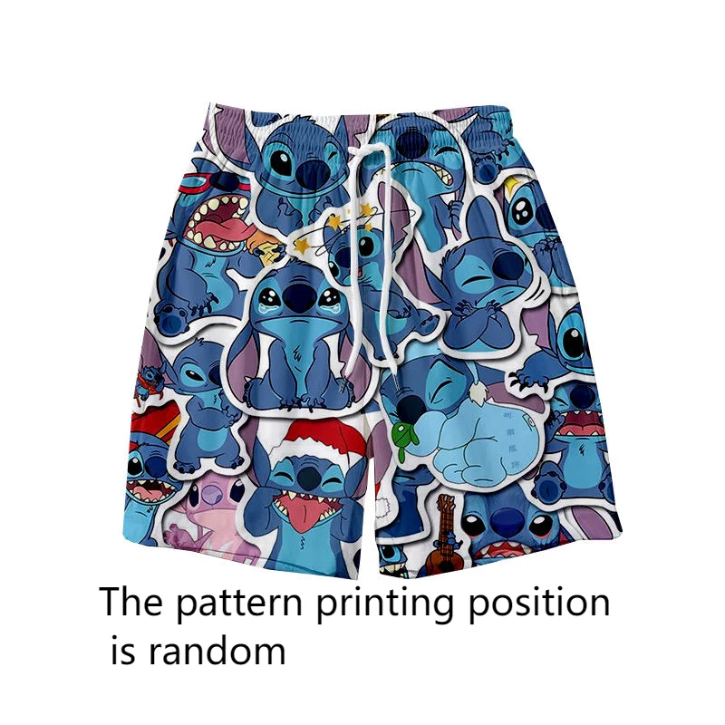 Disney Stitch Cartoon Sport Shorts Men\'s Summer Loose Home Pajama Pants Fashion Couple Seaside Vacation Beach Pant Swimsuit Male