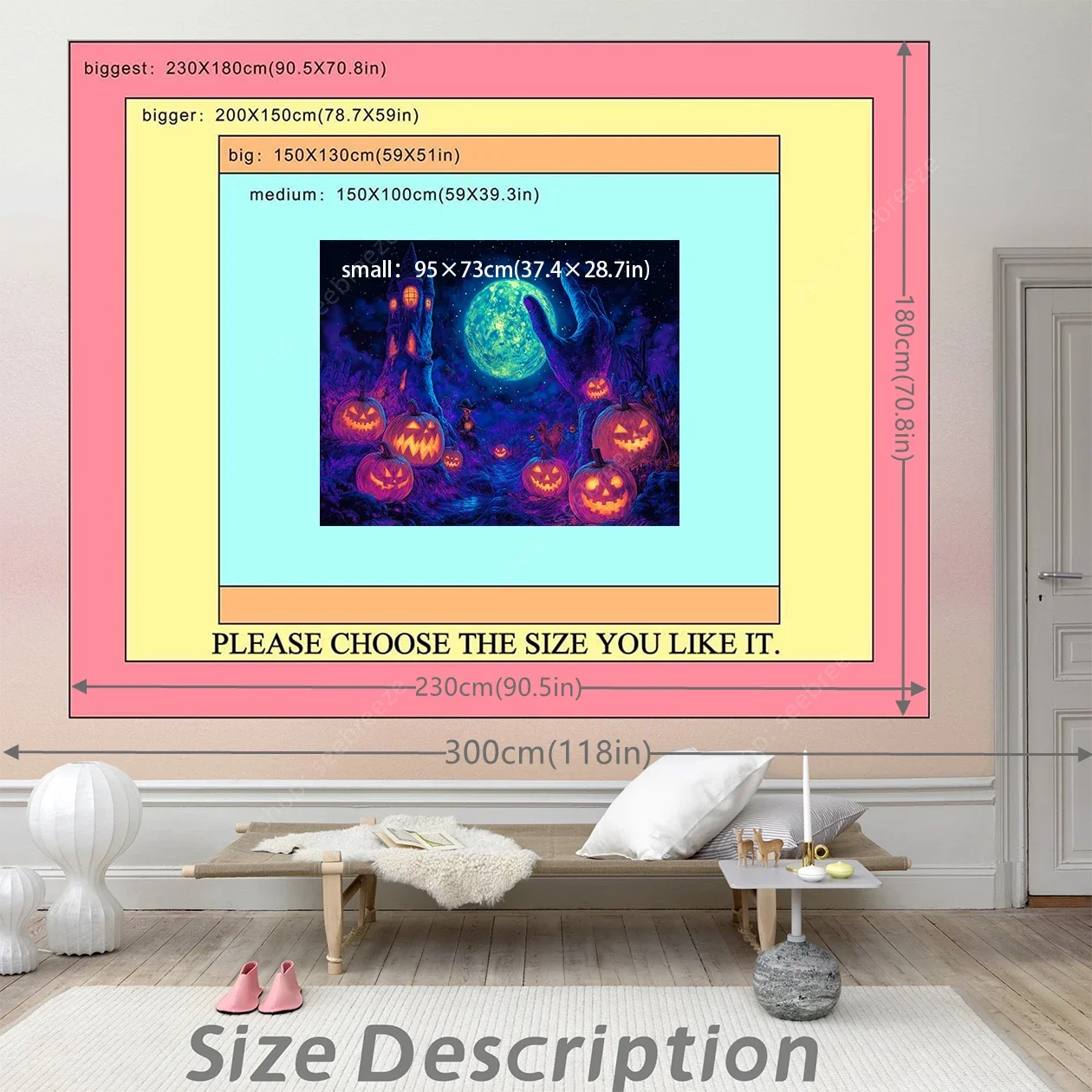 Halloween Themed Wall Art UV Reactive Tapestry Pumpkin Day Decorative Wall Hanging Festival Decoration Props Gift for Friends