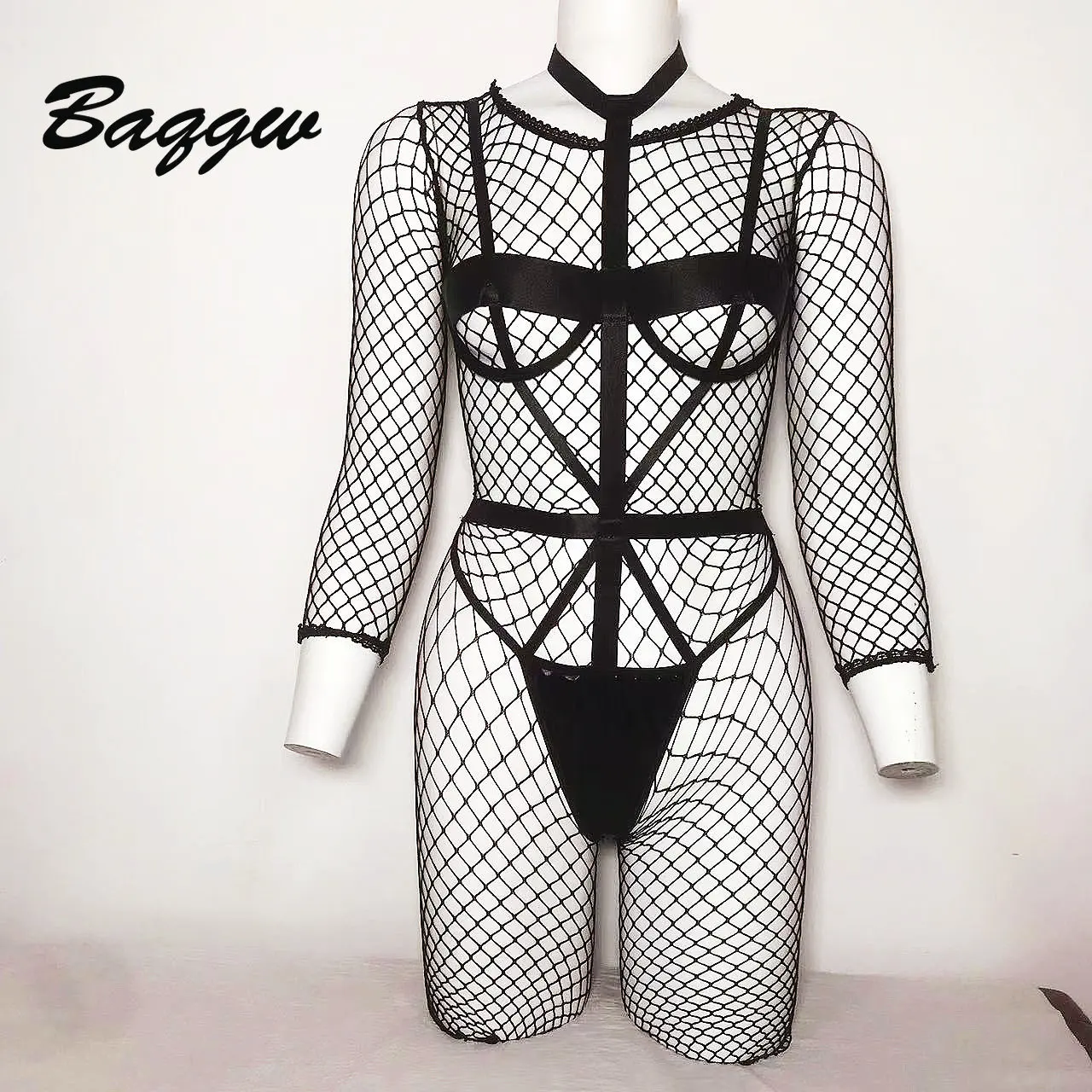 Sexy Hollow Out Fishnet Stocking with Bodysuit Porn Bandage 2-Piece Mesh Lingere Women Pornographic Body Pink Lingerie Costume