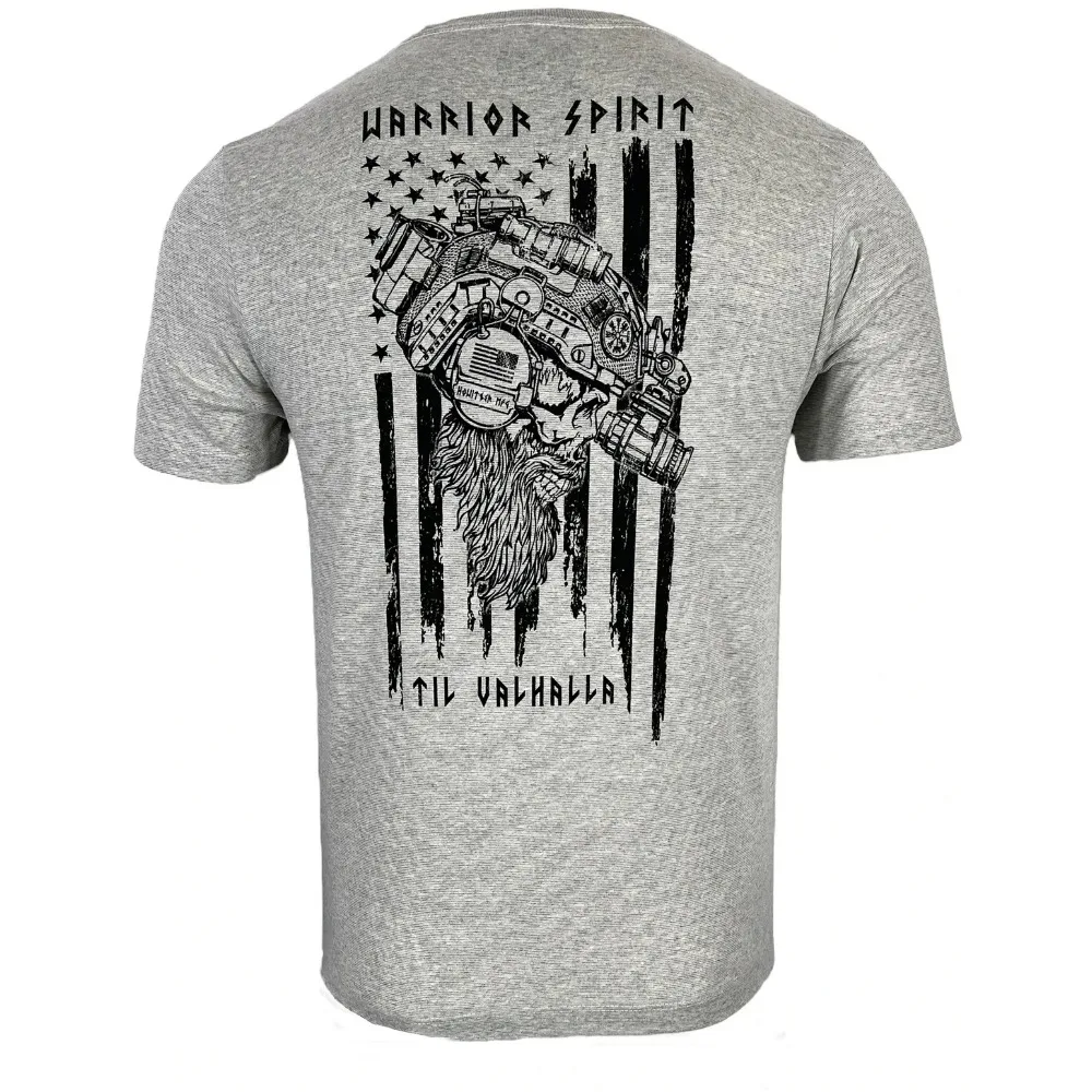 Til Valhalla. America Warrior Spirit Vi king Tactical Skull Military T-Shirt 100% Cotton O-Neck Short Sleeve Casual Mens T-shirt