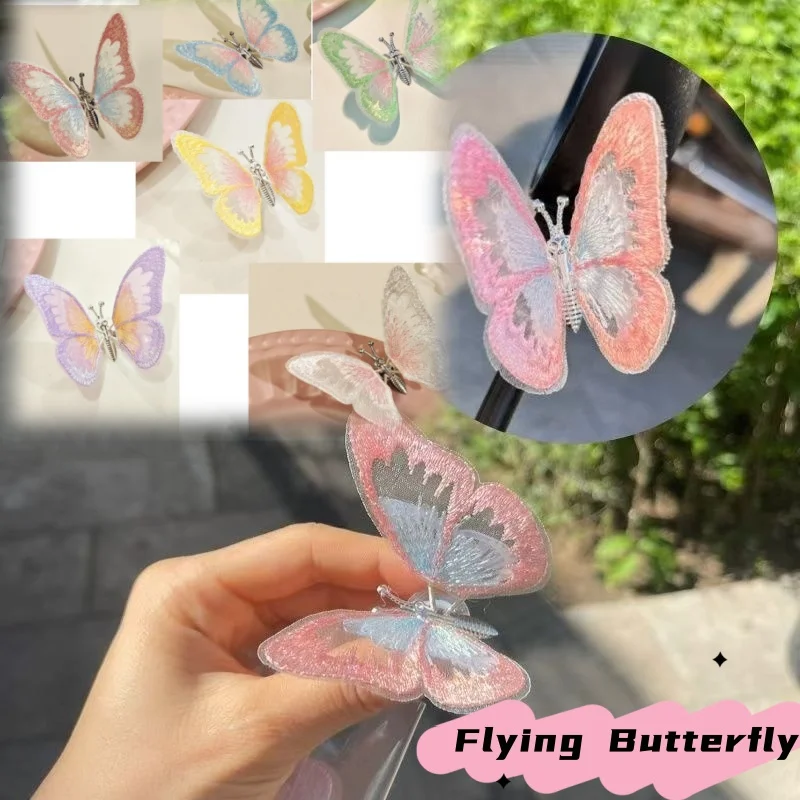 Butterfly Car Interior Ornament Embroidered Fabric Air Vent Clip Center Console Decoration Dynamic Swing Design Precision