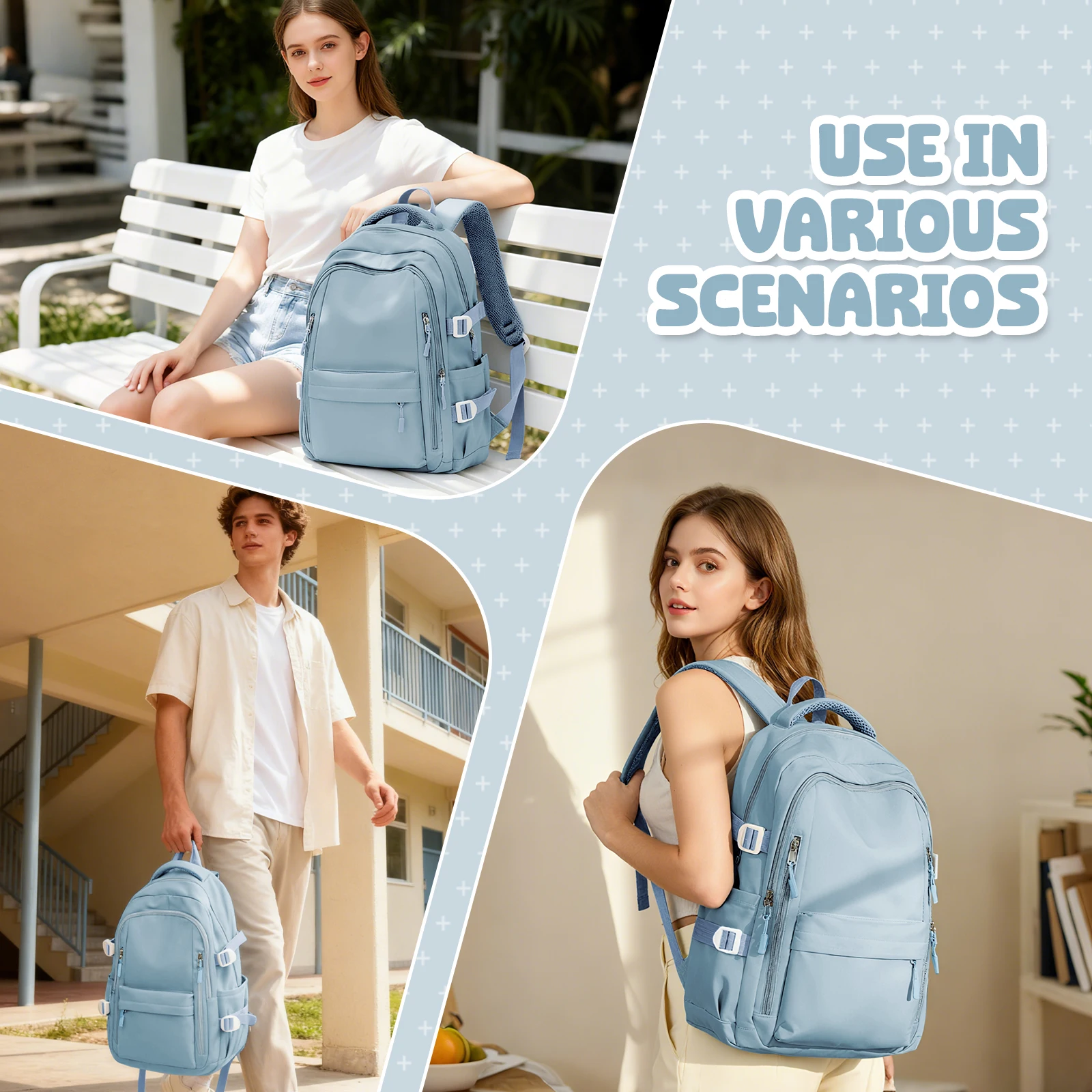 حقيبة ظهر كاجوال خفيفة الوزن للنساء والرجال، حقائب ظهر مدرسية للحرم الجامعي للأولاد والبنات، حقيبة كتب لطيفة متعددة الجيوب، حقيبة ظهر للتنقل #4