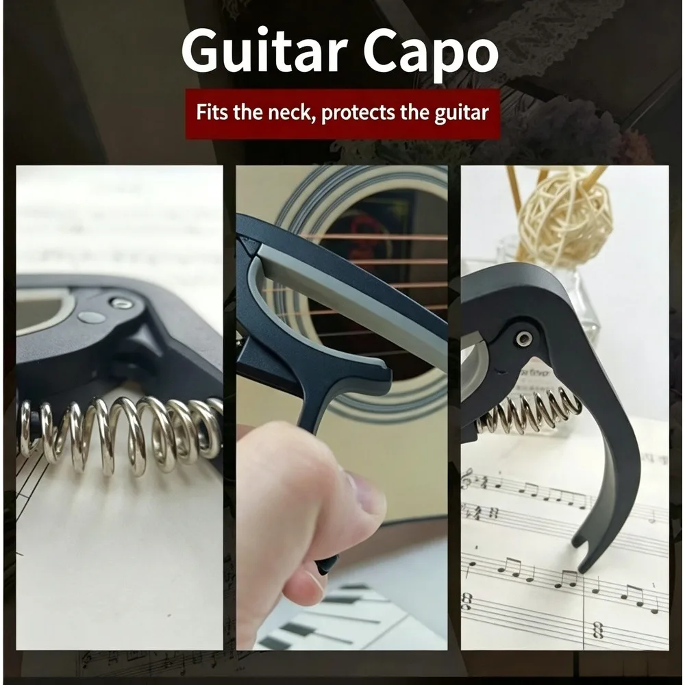 2 in 1 Guitar Capo with Bridge Pin Puller, ABS Plastic Quick Change Capo for Acoustic Guitar, Folk Guitar & Ukulele, Black view 6