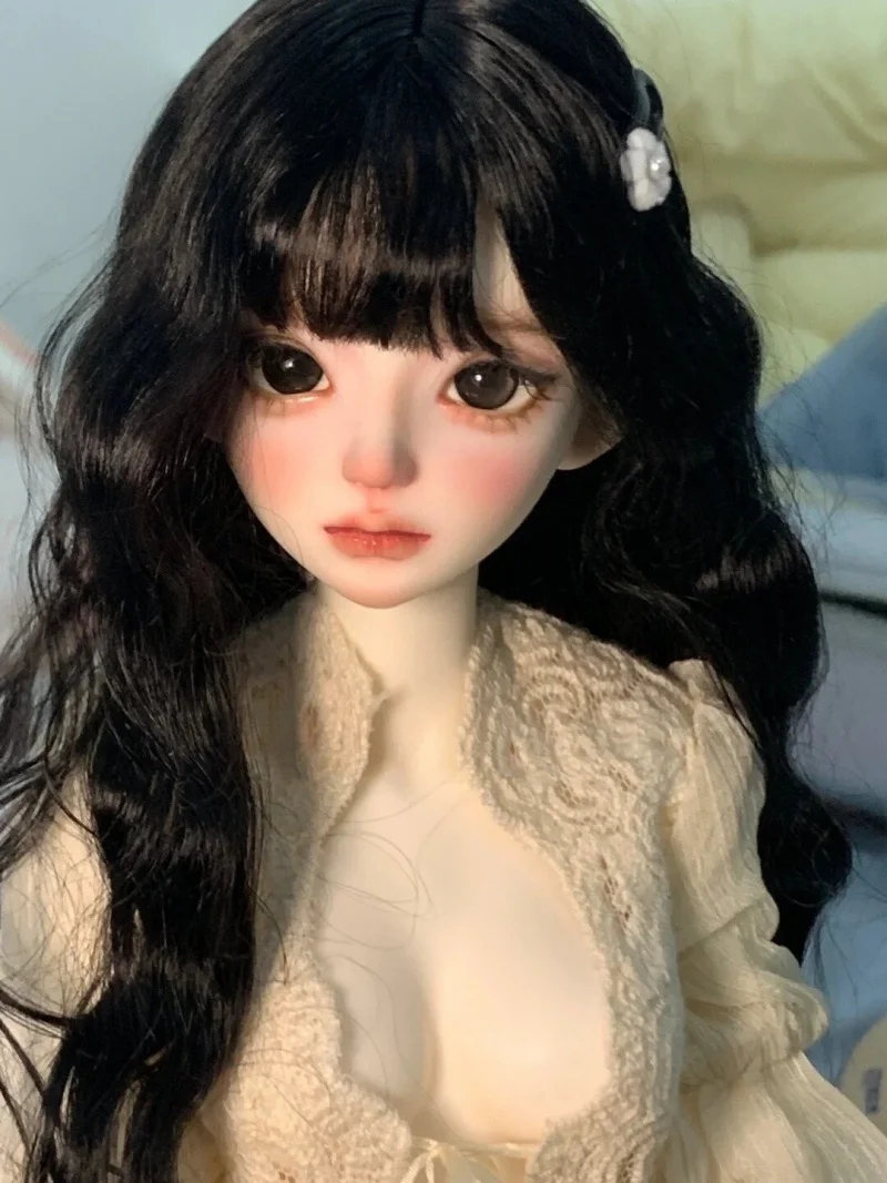 

bjd Doll wig for 1/3 1/4 1/6 size high temperature silky fringe Moon Black and White 2 color natural roll wig doll accessories