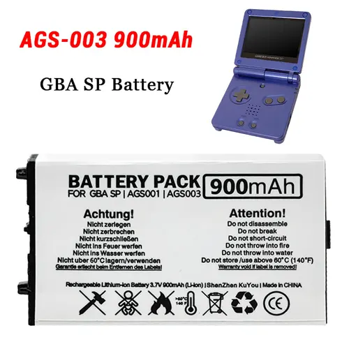 Imagen 2 del producto Batería de Litio AGS-003 de 3.7V 900mAh Recargable para Consola de Juegos Nintendo GBA SP Game Boy Advance SP, Baterías Integradas