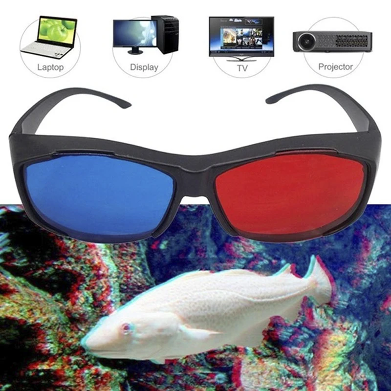 Red Blue 3D Glasses Black Frame For Dimensional Anaglyph TV Movie DVD Game