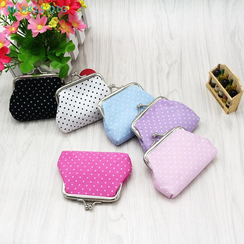 NEW Pocket Coin Wallet Women's Polka Dot Coin Purse Mini Lightweight Kiss Lock Pouch Pocket-sized Small Item Holder For Coins