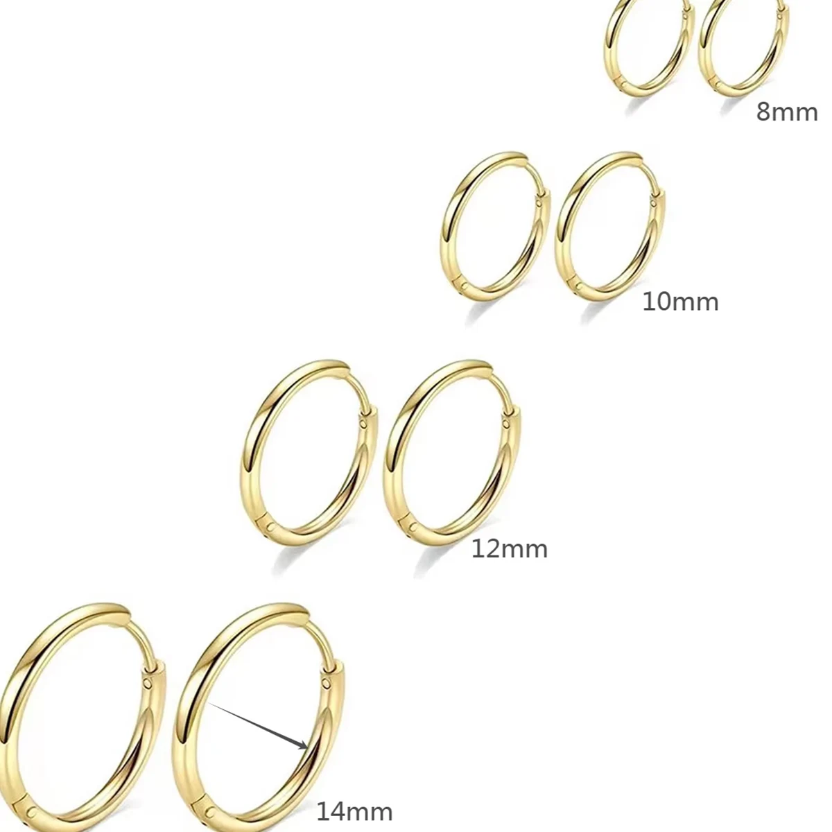 4 Pairs No Charms Stainless Steel Tiny Hoop Earrings Simple Silver/Gold Color Cirle Earrings Ins Single Side Ear Jewlery image 4