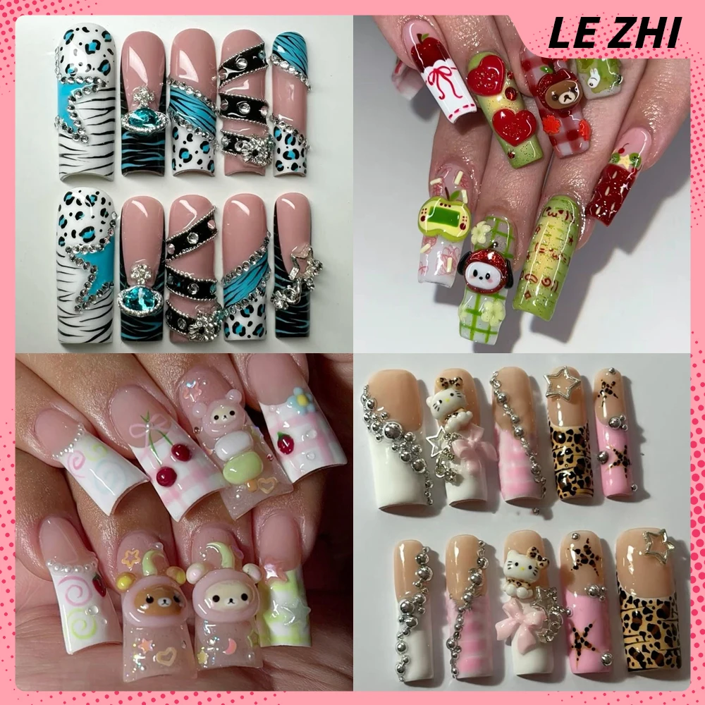 

Chocolate Cream Rilakkuma Hello Kitty Full Cover Press On Nails Strawberry Duck Square Almond Customizable False Nail Sticker