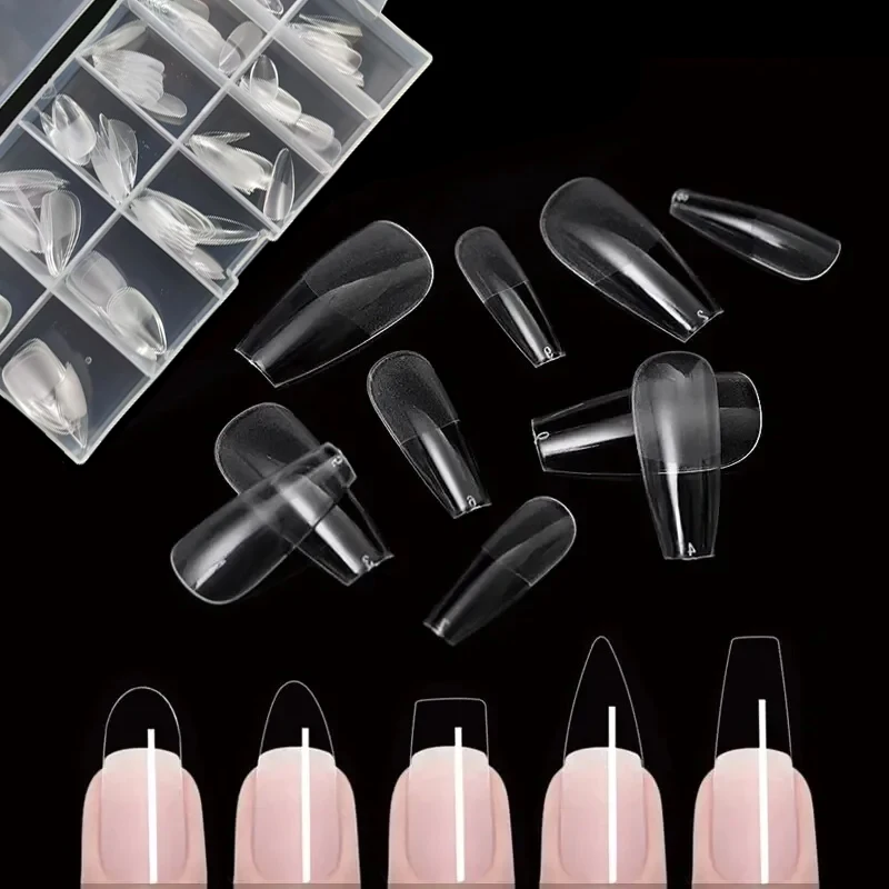 120 件 False Nails Semi-Frosted Clear Coffin Fake Nail Tips Press on Nails Soak Off Full Cover Nail Capsule for Extension