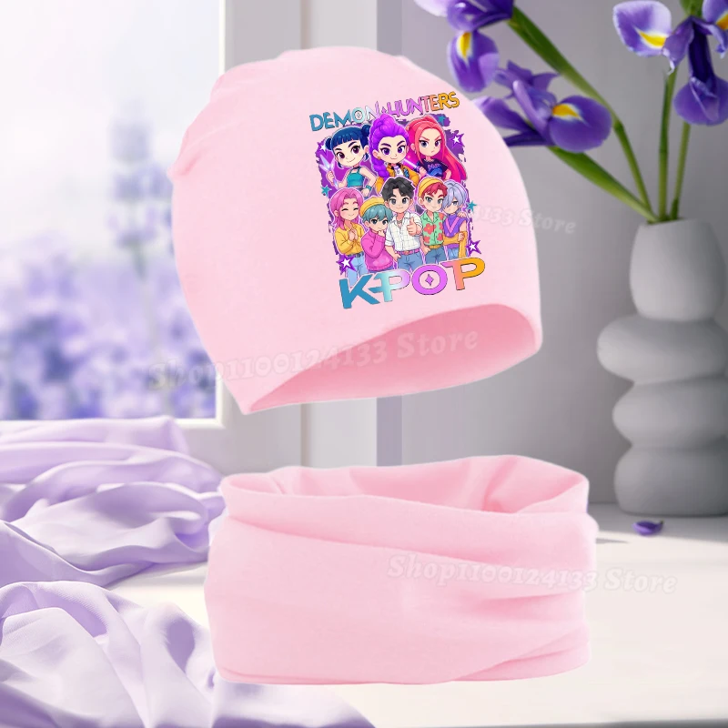Demone Hunter Girl Baby Hat Scarf Cute Anime Y2K Kawaii Kids Autumn Winter Warm Comfortable Harajuku Beanie Knit Cap Collar 2Pcs